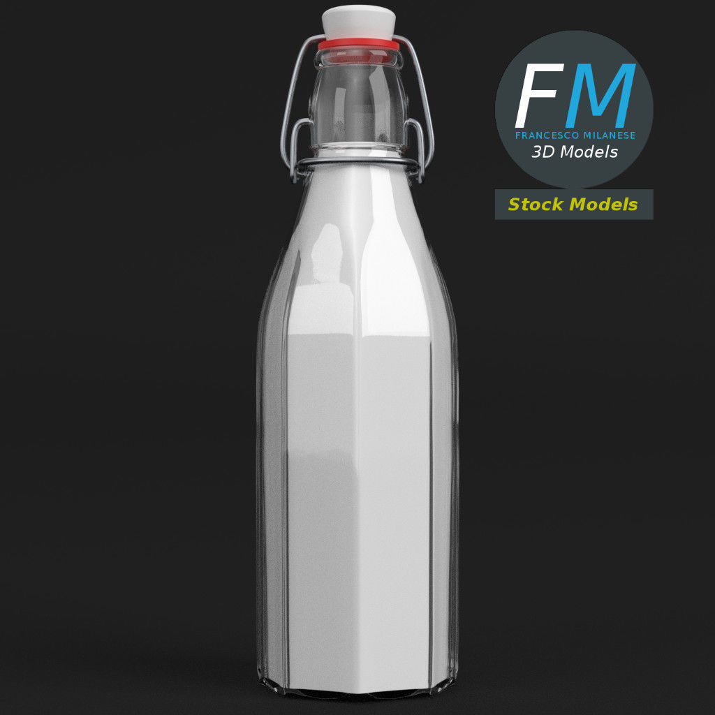 Milk bottle with bracket closure 3D model_3
