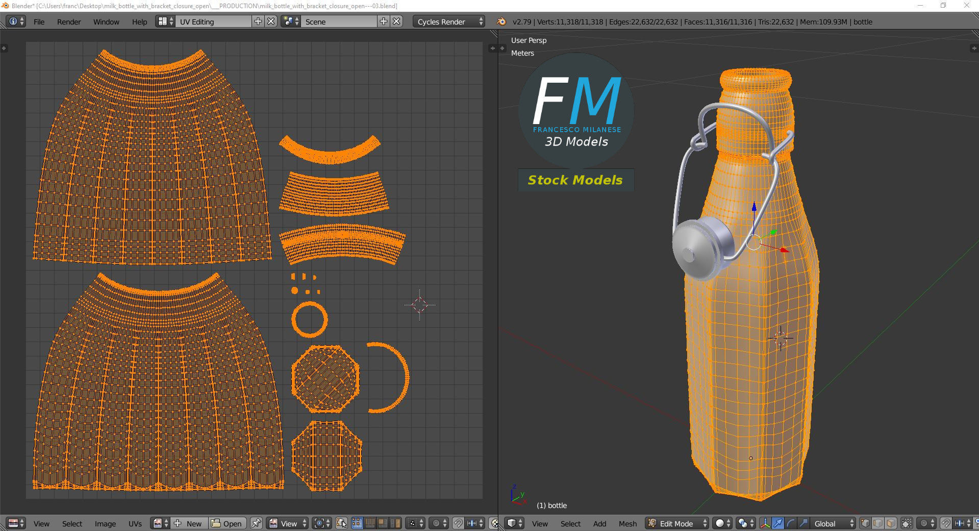Milk bottle with bracket closure open 3D model_10