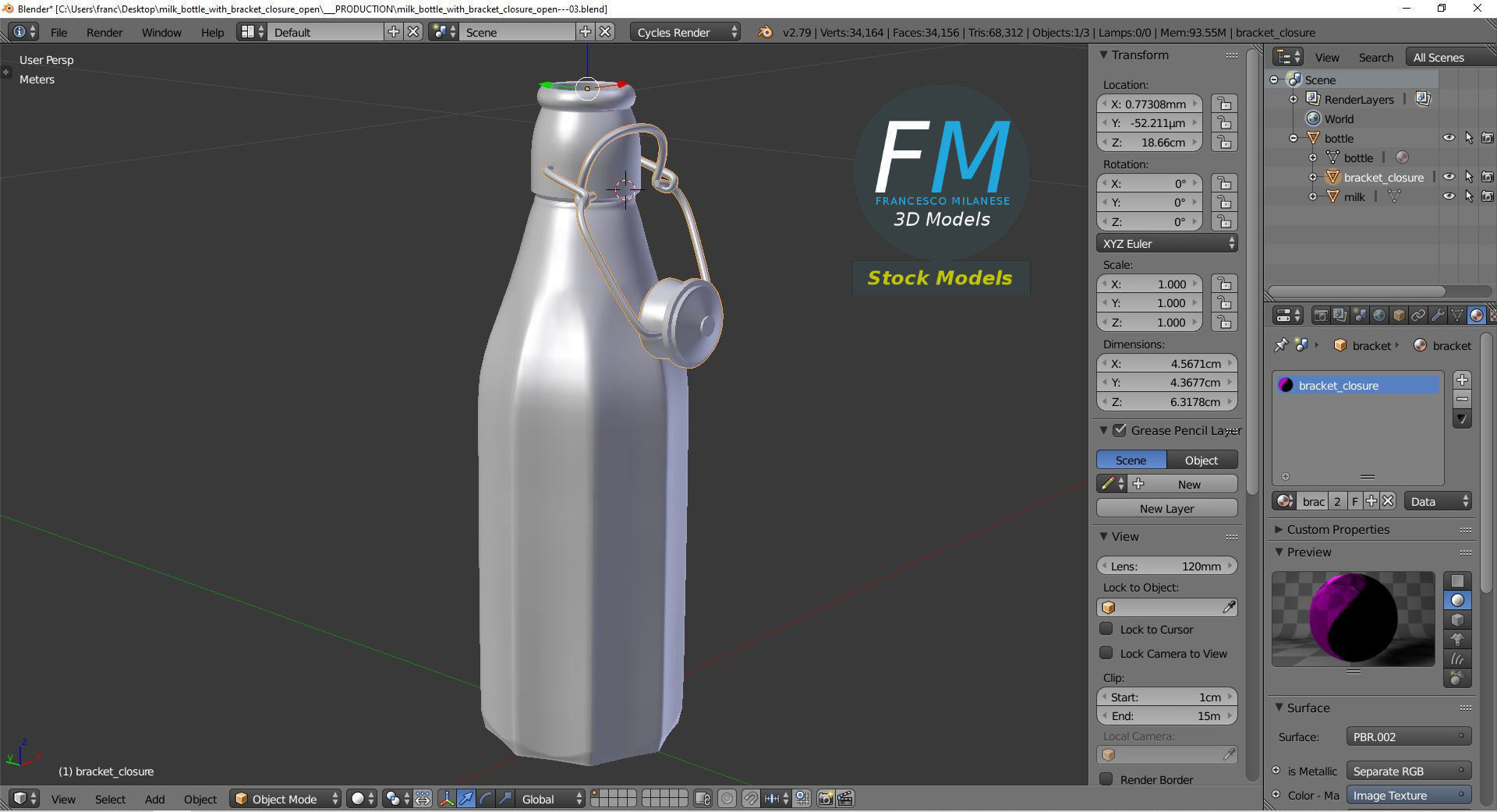 Milk bottle with bracket closure open 3D model_9
