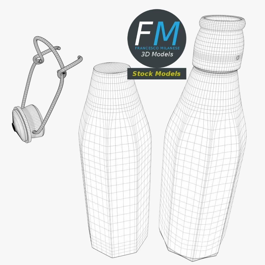 Milk bottle with bracket closure open 3D model_8