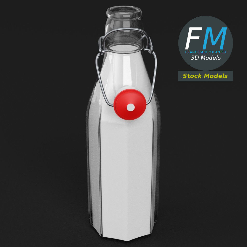 Milk bottle with bracket closure open 3D model_2