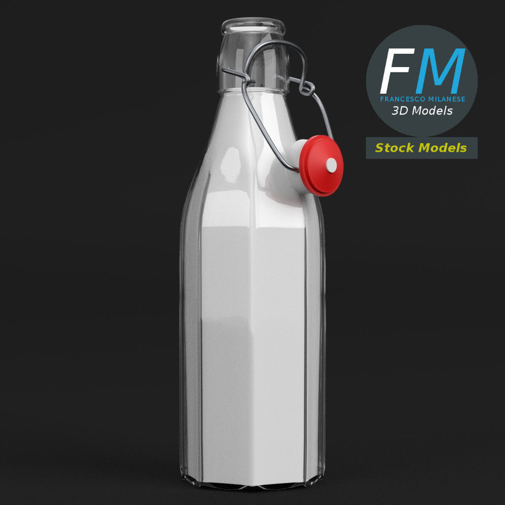 Milk bottle with bracket closure open 3D model_3