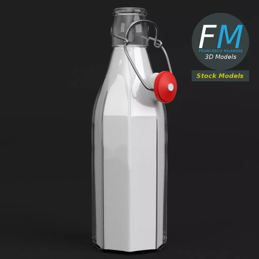 Milk bottle with bracket closure open 3D model_0