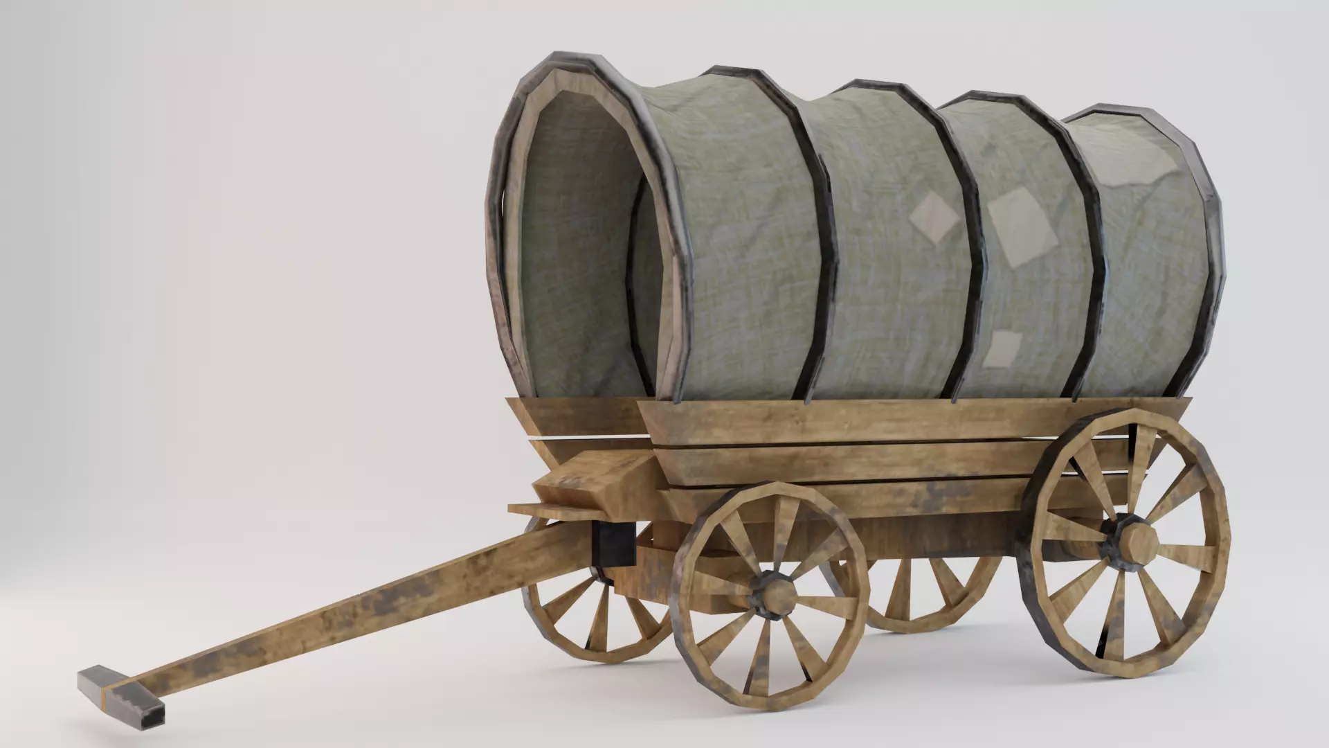 Wagon wooden covered Low-poly 3D model