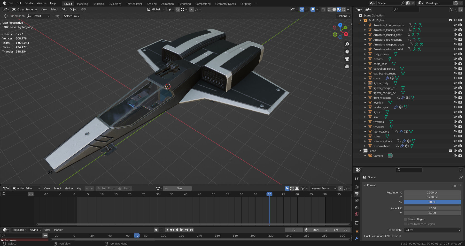 Sci-Fi Space Fighter Low-poly 3D model_34
