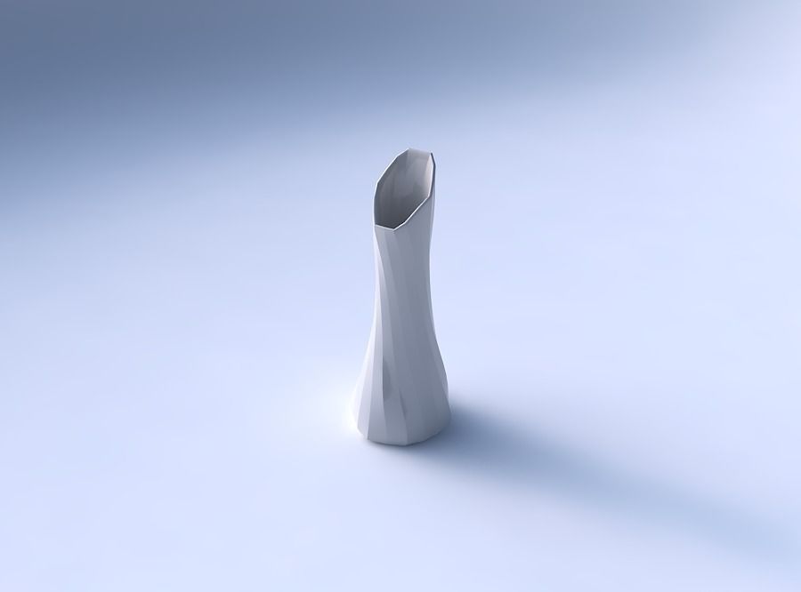 Vase twisted squeezed and bent hexagon with twisted bands 3D print model_3