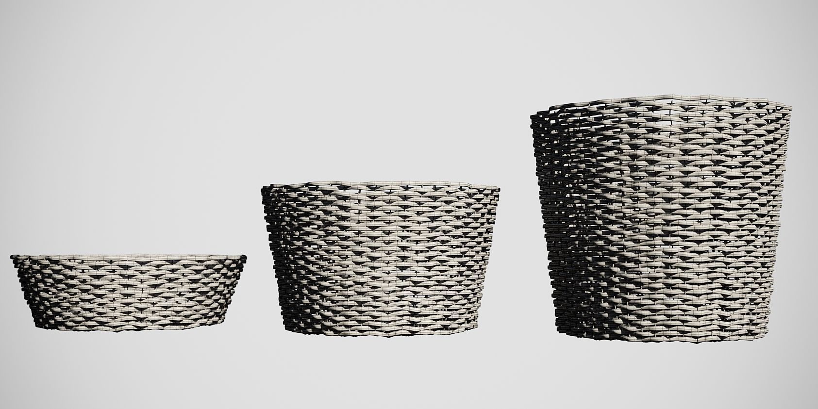 Detailed Straw Rattan Braided Basket 3 sizes Low-poly 3D model_3