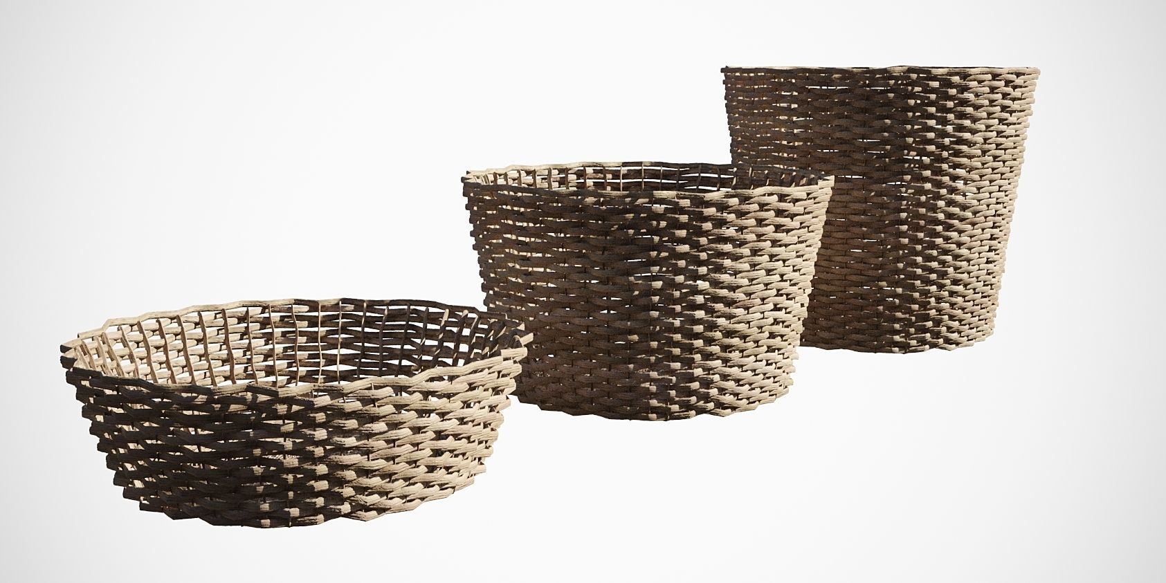 Detailed Straw Rattan Braided Basket 3 sizes Low-poly 3D model_1