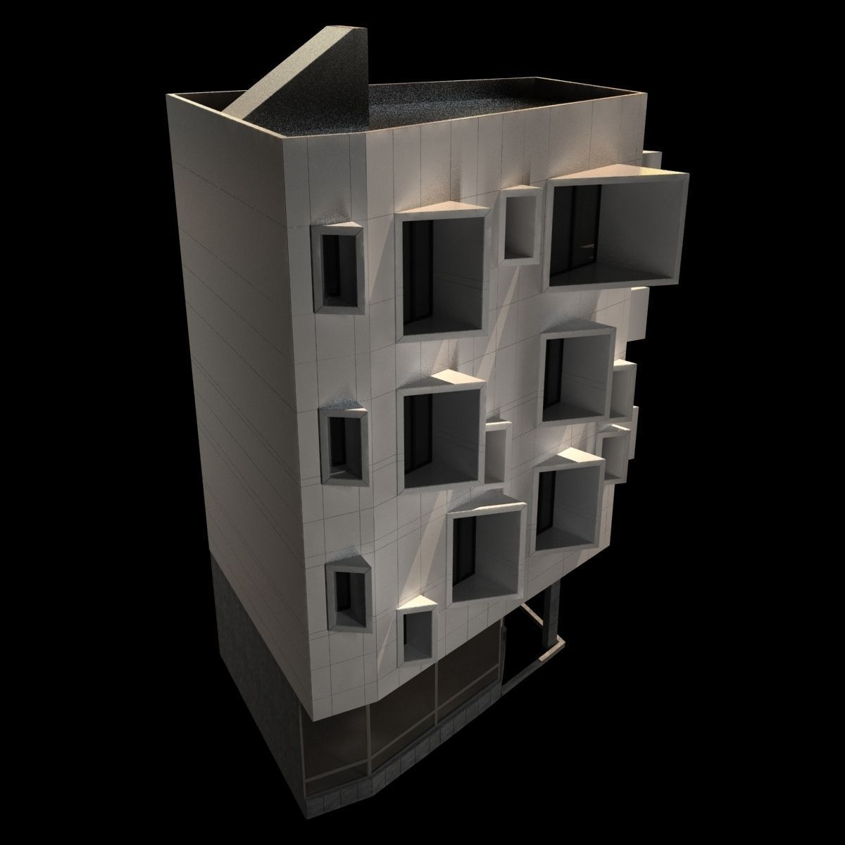 Modern Corner Building 3D model_1