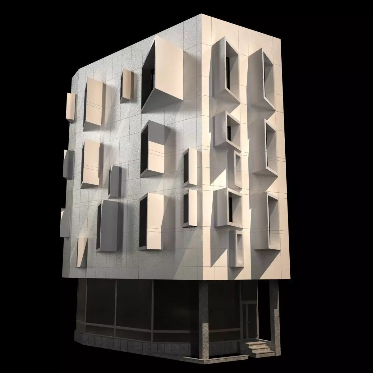 Modern Corner Building 3D model_0