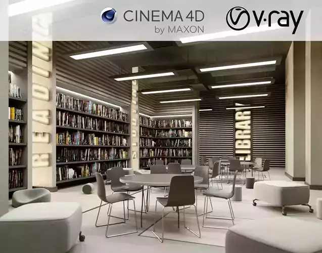 VRay - C4D Scene files - Library Interior 3d model 3D model