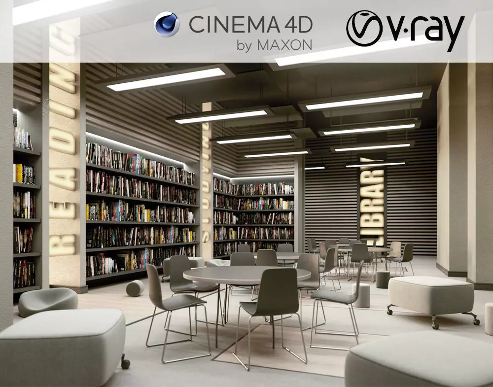 VRay - C4D Scene files - Library Interior 3d model 3D model_0