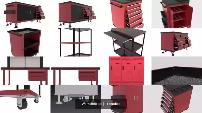 Workshop set tool cabinet with drawers on wheels