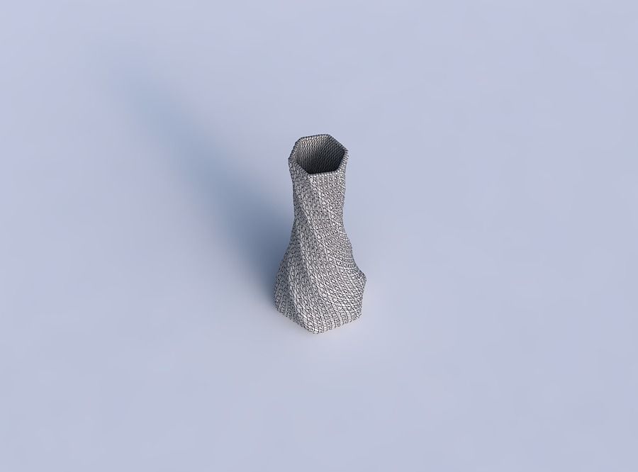 Vase twisted squeezed hexagon with diagonal grid bulges 3D print model_6