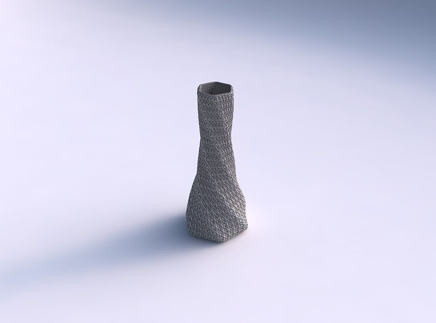 Vase twisted squeezed hexagon with diagonal grid bulges 3D print model_5