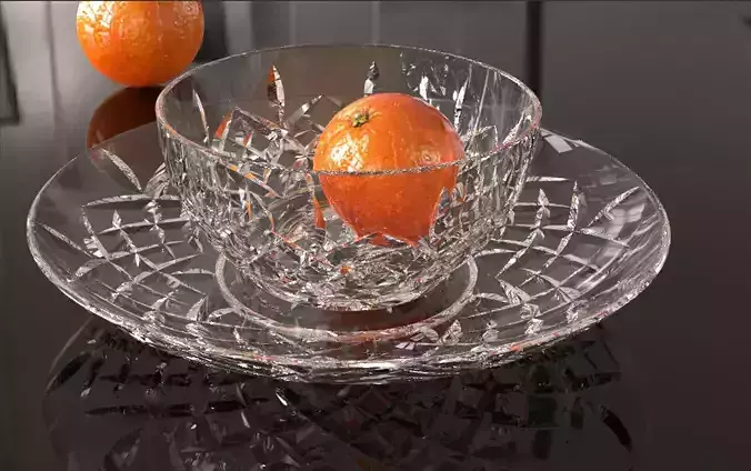 glass set and orange  3D model