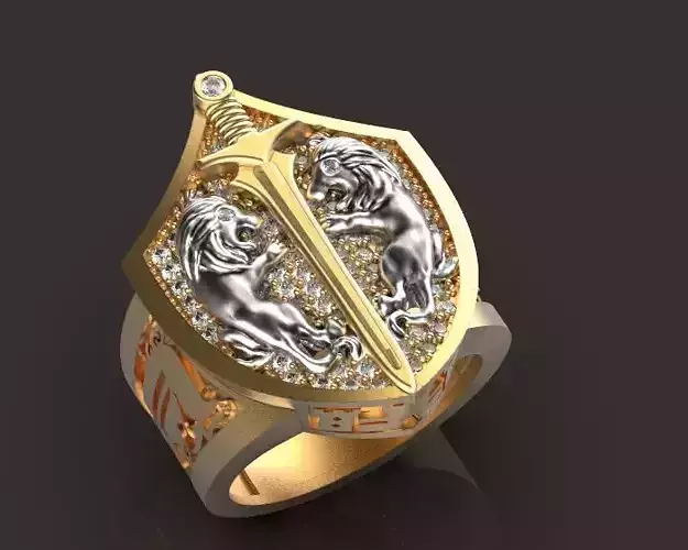 lion ring Silver Gold  Print