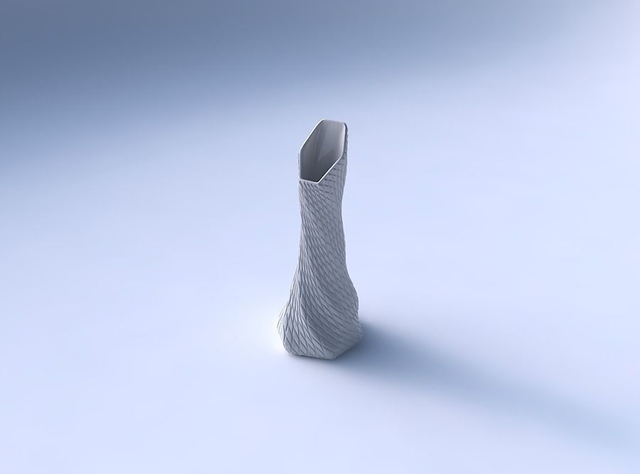 Vase twisted squeezed and bent hexagon with diagonal grid bul... 3D print model_3