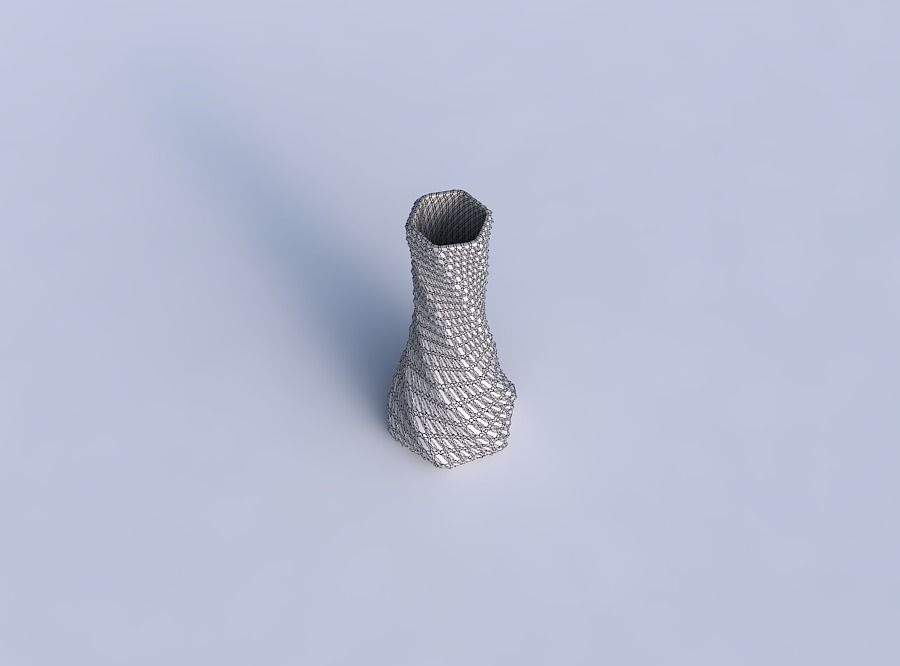 Vase twisted squeezed hexagon with grid piramides 3D print model_6