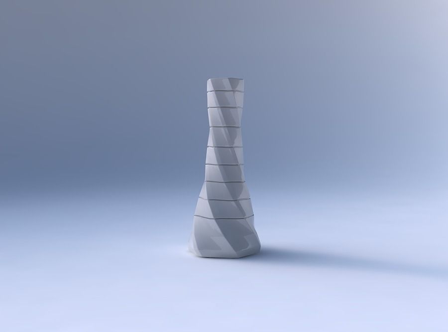 Vase twisted squeezed hexagon with hard horizontal dents 3D print model_4