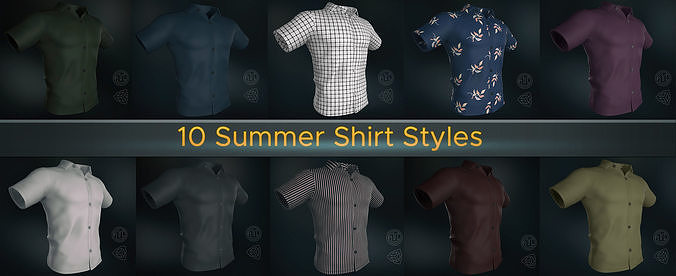 10 Summer Shirt Styles 3D Model Collection