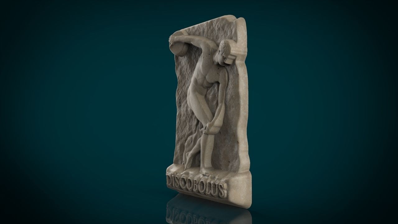 The Discobolus by Myron bas relief 3D print model_2