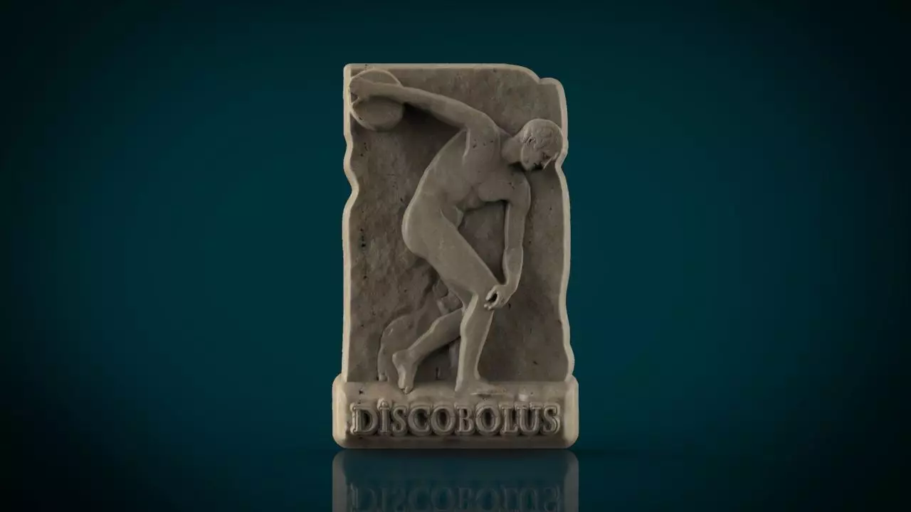 The Discobolus by Myron bas relief 3D print model_0