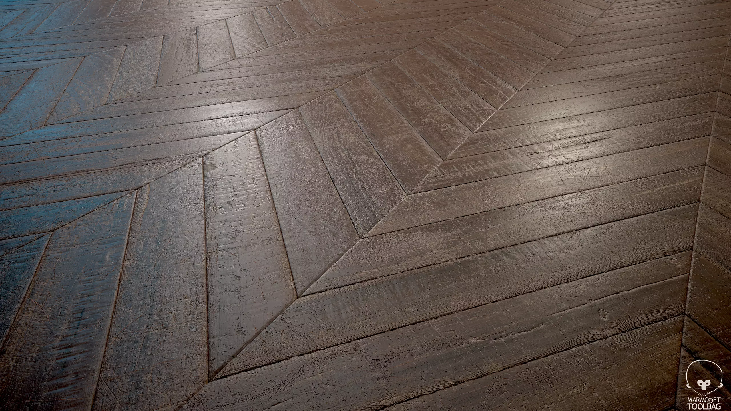 Old chevron Parquet - PBR textures Low-poly 3D model_0