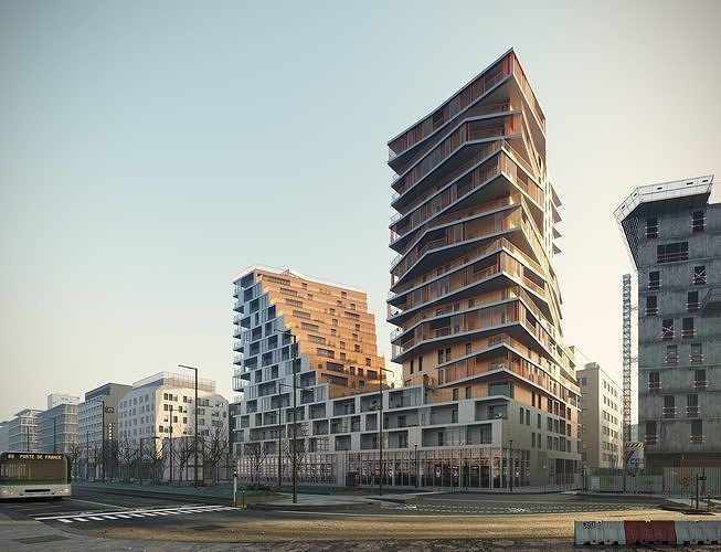 Residential high rise building in Paris 3D model 3