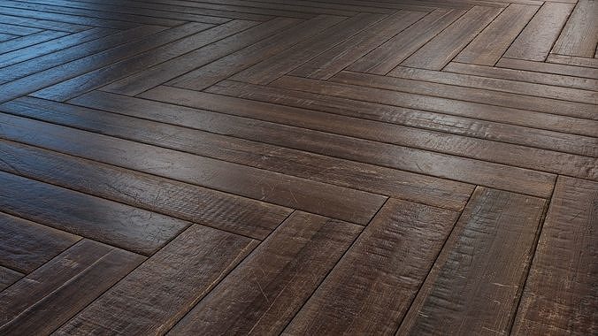 Old herringbone Parquet - PBR textures Low-poly 3D model
