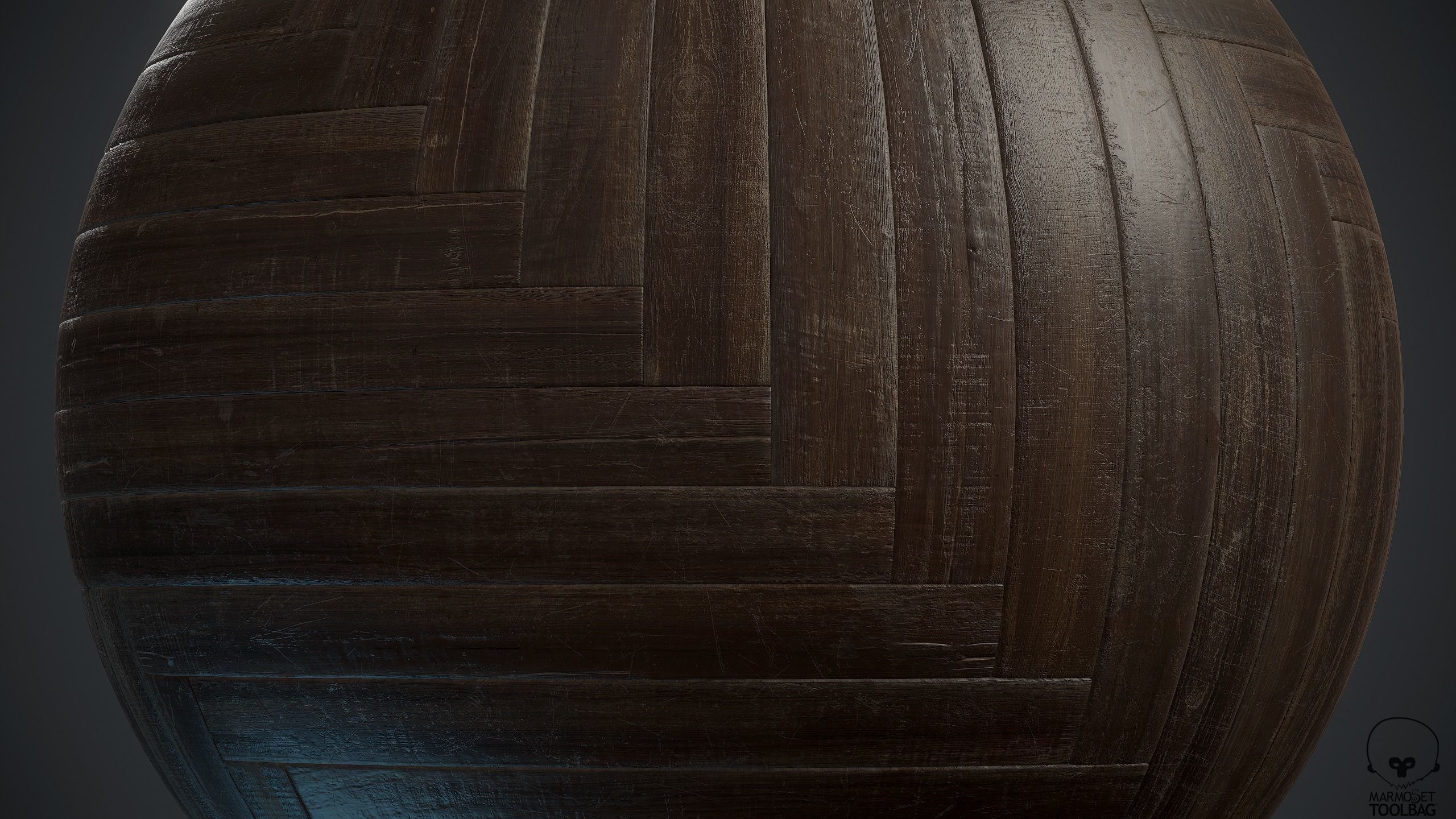 Old herringbone Parquet - PBR textures Low-poly 3D model_6