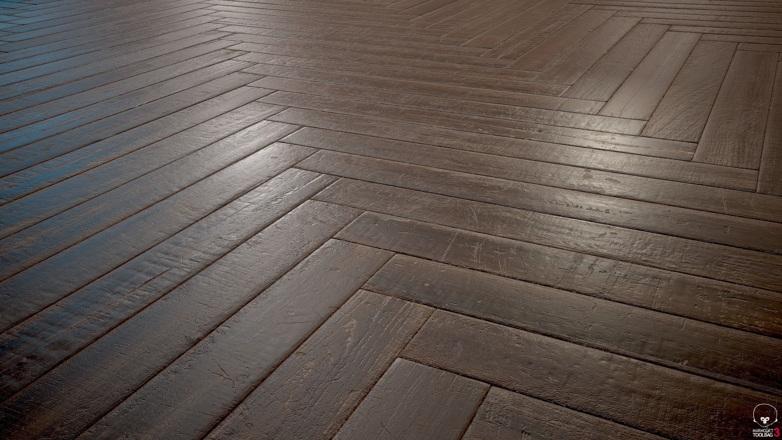 Old herringbone Parquet - PBR textures Low-poly 3D model_2