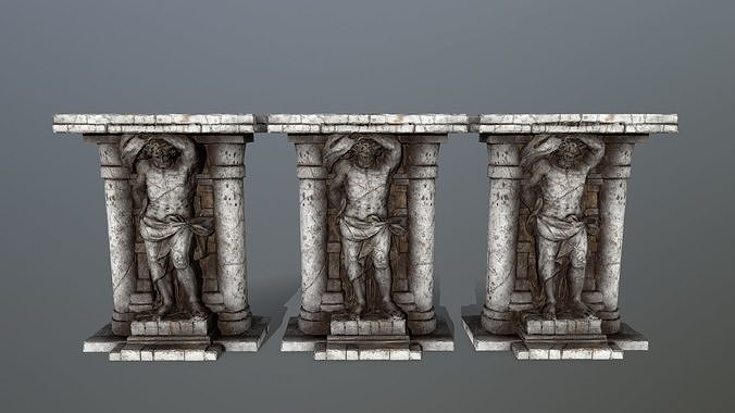 statue 2 column with Low-poly 3D model