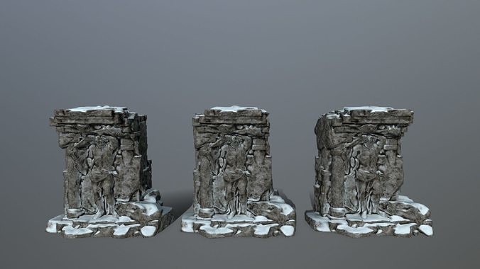 statue 2 stone structure with snow Low-poly 3D model