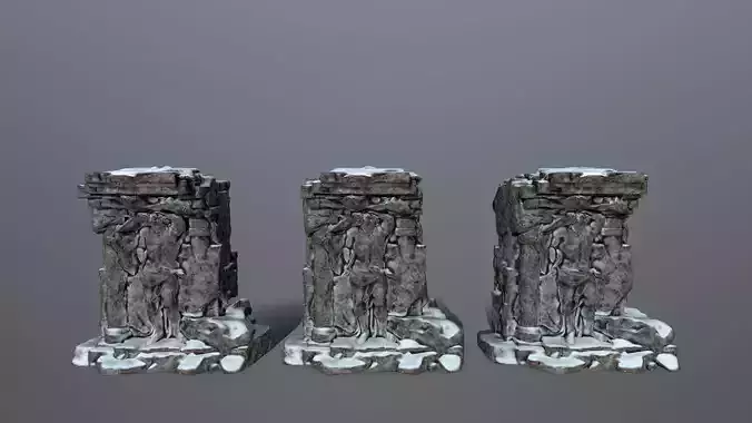 statue 2 stone structure with snow Low-poly 3D model