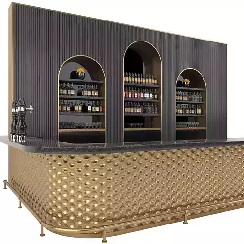 Restaurant Bar Set 02 with Gold Ceramic tiles