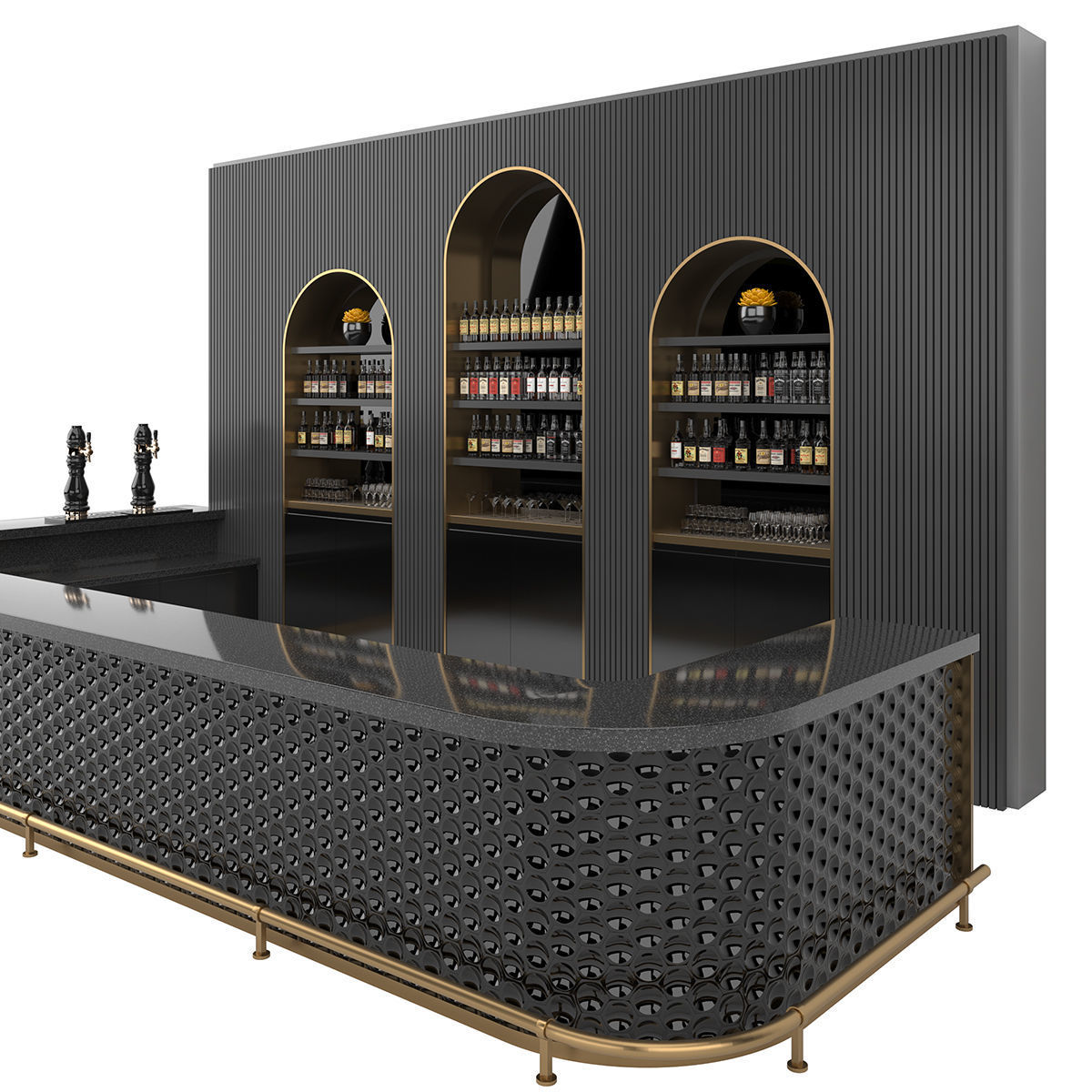 Restaurant Bar Set 03 with Black Ceramic tiles 3D model_5