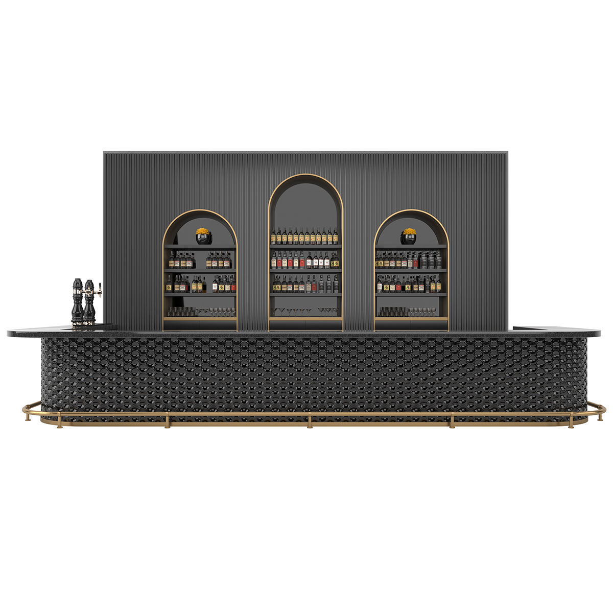 Restaurant Bar Set 03 with Black Ceramic tiles 3D model_1