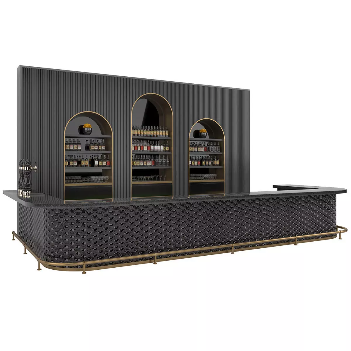 Restaurant Bar Set 03 with Black Ceramic tiles 3D model_0