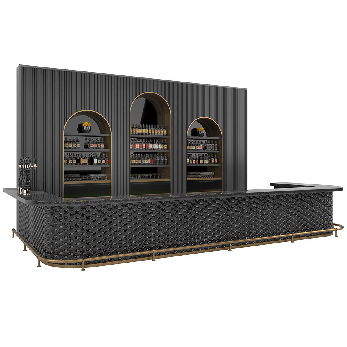 Restaurant Bar Set 03 with Black Ceramic tiles 3D model_6