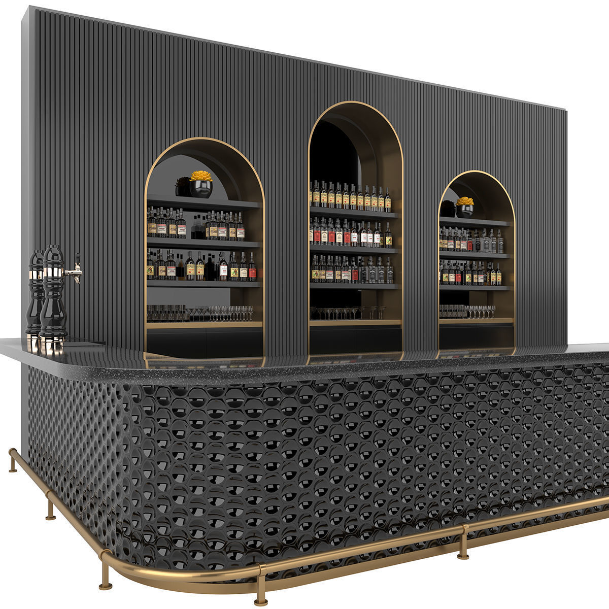 Restaurant Bar Set 03 with Black Ceramic tiles 3D model_2