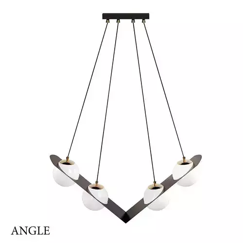 ANGLE chandelier with four glass balls hanging from it