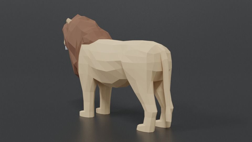Low Poly Cartoon Male Lion Low-poly 3D model_2