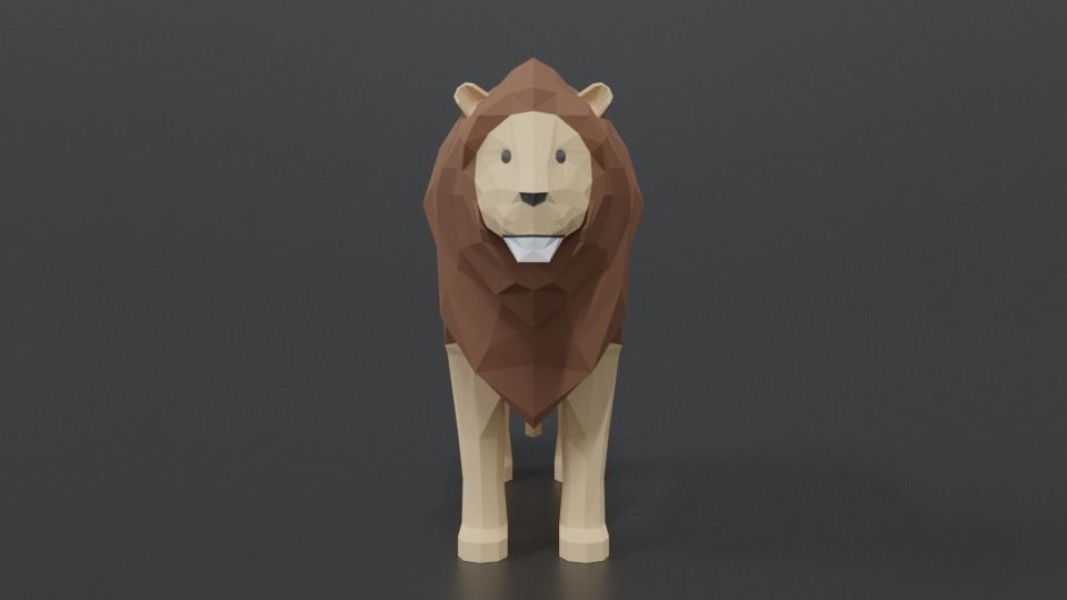 Low Poly Cartoon Male Lion Low-poly 3D model_7