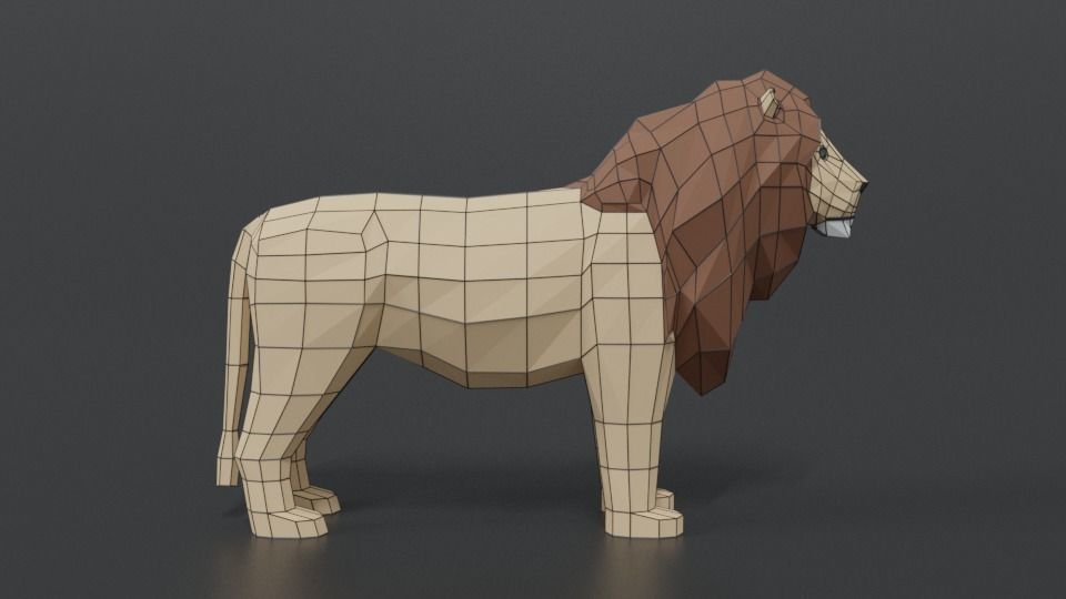 Low Poly Cartoon Male Lion Low-poly 3D model_14