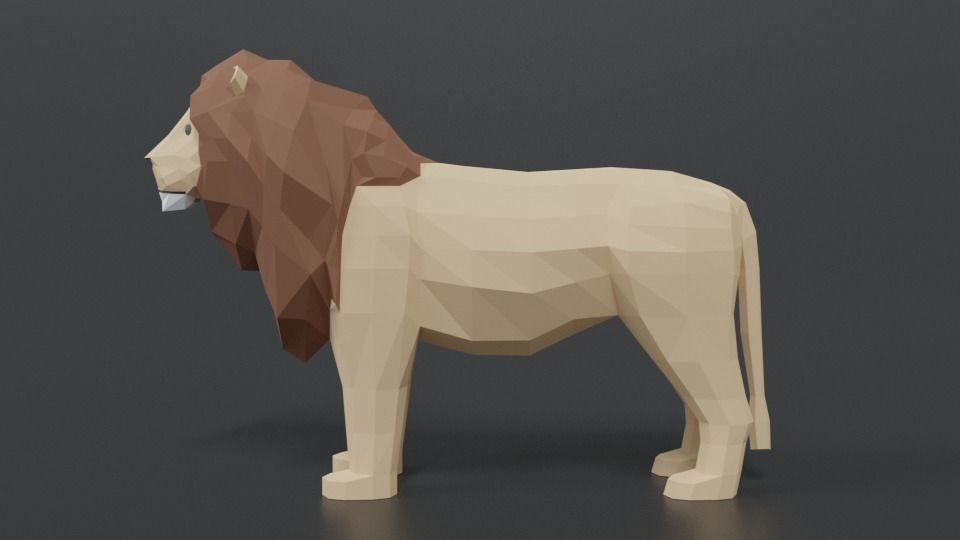 Low Poly Cartoon Male Lion Low-poly 3D model_1