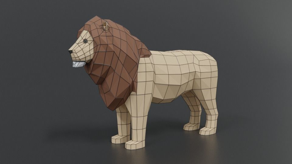 Low Poly Cartoon Male Lion Low-poly 3D model_9