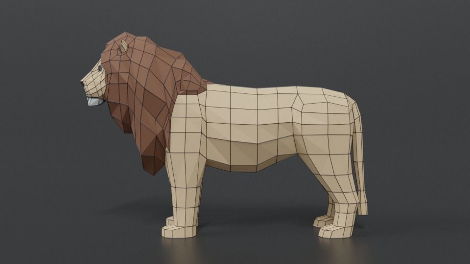 Low Poly Cartoon Male Lion Low-poly 3D model_10