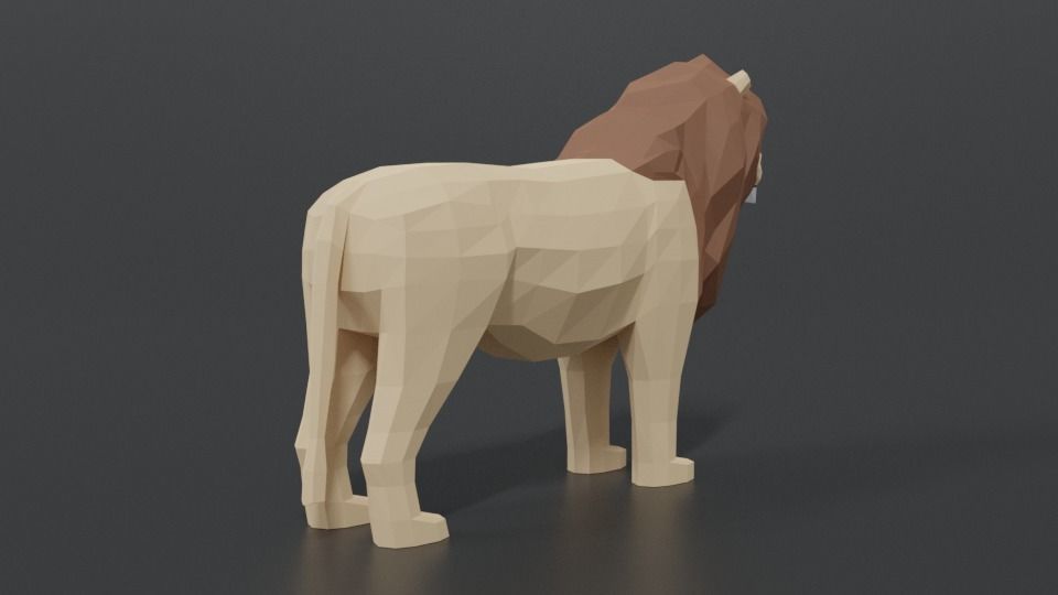 Low Poly Cartoon Male Lion Low-poly 3D model_4