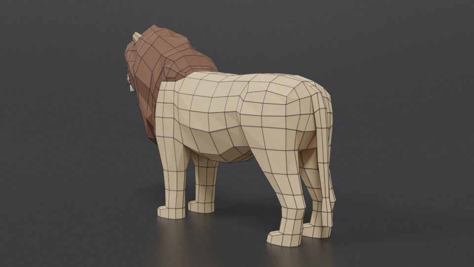 Low Poly Cartoon Male Lion Low-poly 3D model_11